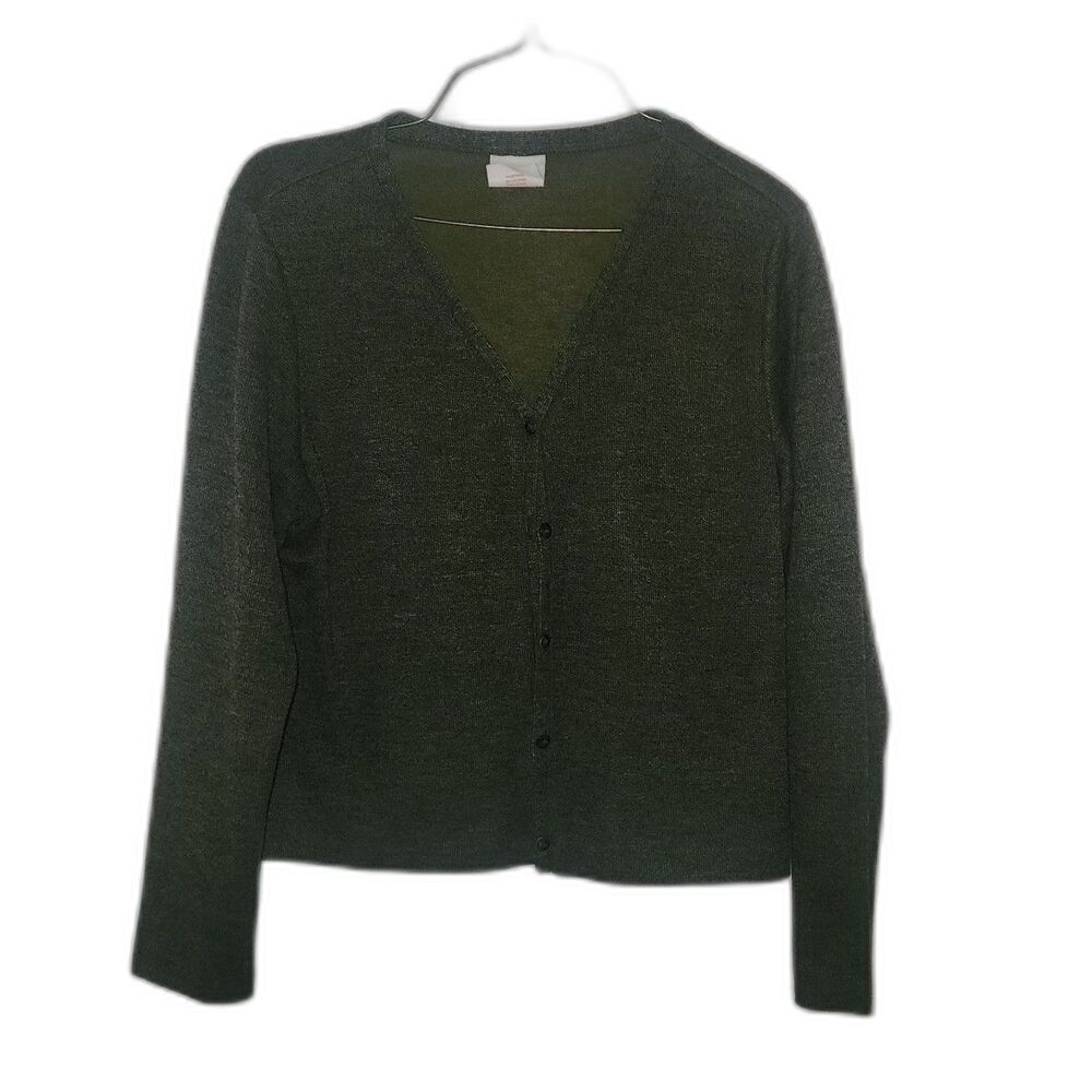 Studio C Vintage Green Cardigan Sweater Womens L Knit Button-Up